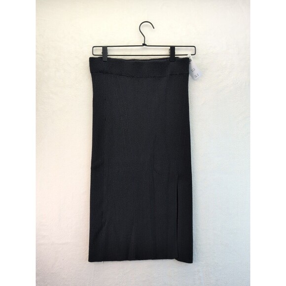 Abercrombie & Fitch Skirt Women's Medium Black Ribbed Maxi 22" Slits - Picture 1 of 12